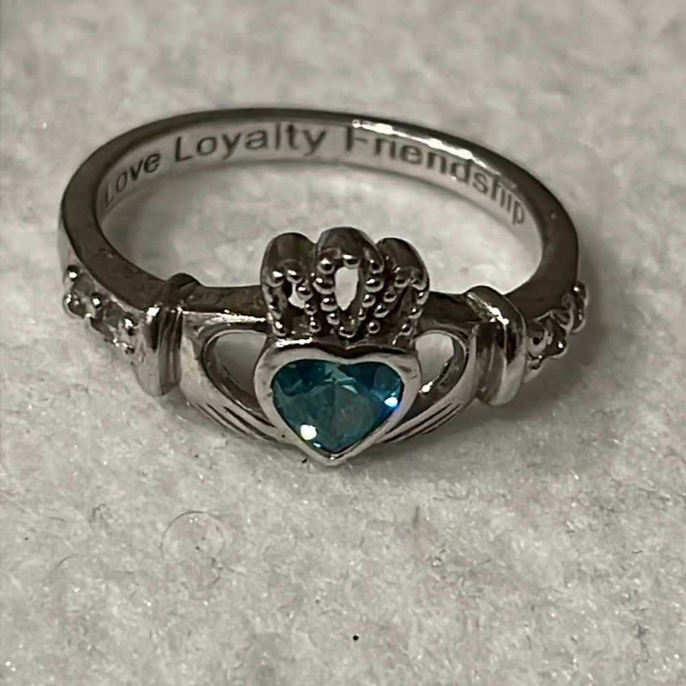 Womens March Birthstone Claddagh 925 Sterling Silver Irish Aquamarine Ring☘️